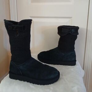 UGG Shaina black chunky knit and suede boots with buttons size 11 Y2K style